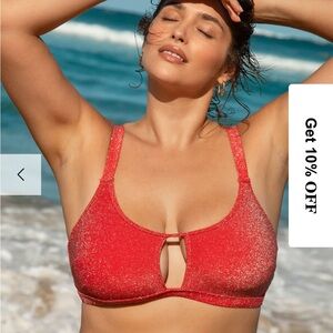 Red Lurex Cut Out Plus Size Bikini Top 1X NWT